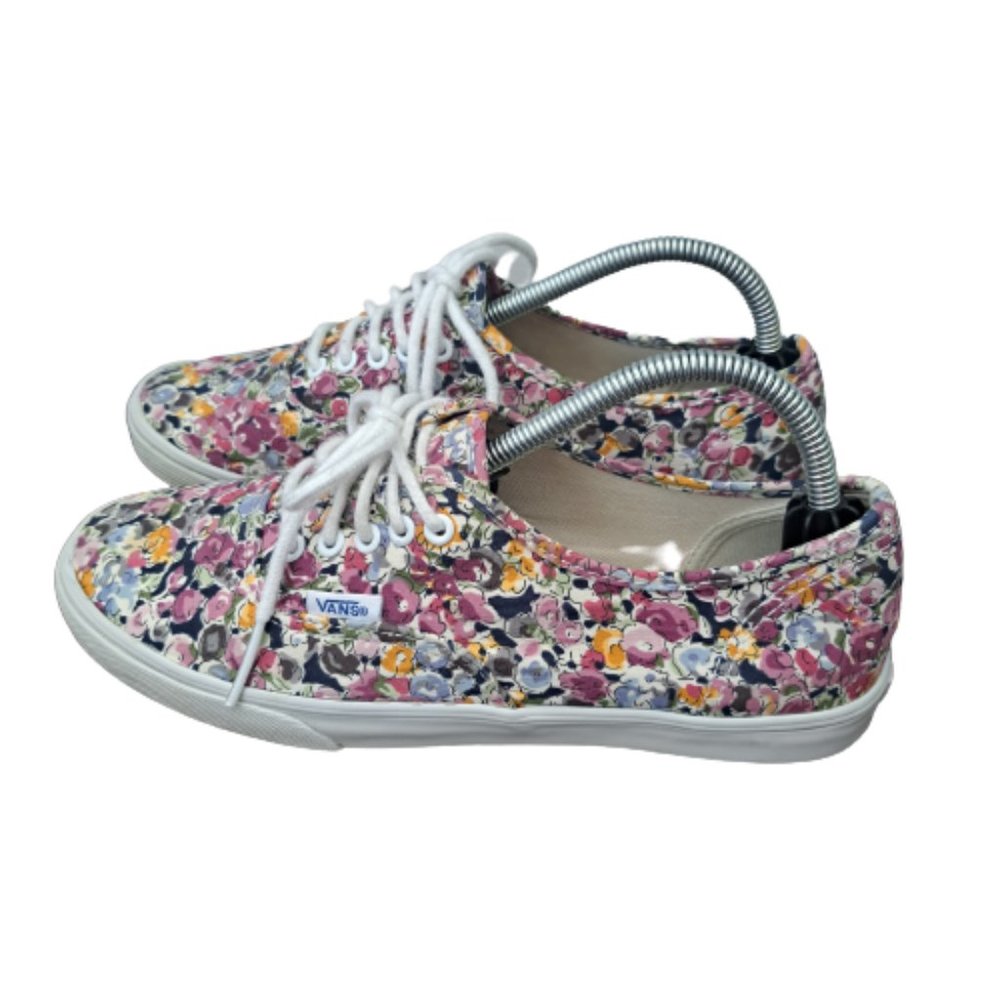 Vans Womens Size 7 Authentic Sneakers Floral Print Purple Lace Up Casual Comfort